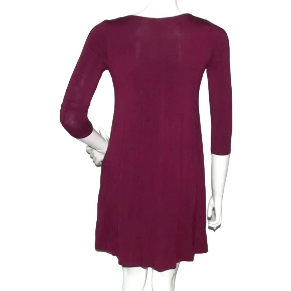Lulus Jersey Swing Dress, S, Wine Red, 3/4 sleeve, Mini Length, Pockets - Picture 5 of 12